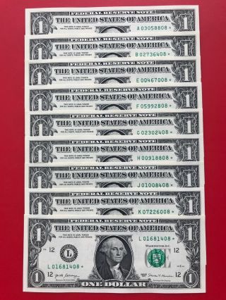 Wow Star Note 2017 $1 Dollar Bill (a,  B,  E,  F,  G,  H,  J,  K,  L) 9 District,  Uncirculated