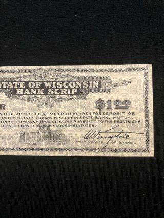 1933 State Of Wisconsin One Dollar Bank Scrip Note 3