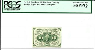 Fr 1242 10 Cents Fractional Currency First Issue Straight Edges Pcgs 55 Ppq