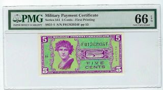 5 Cent Military Payment Certificate Serirs 541 Pmg 66 Epq Gem