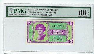 5 Cent Military Payment Certificate Serirs 541 PMG 66 EPQ Gem 3