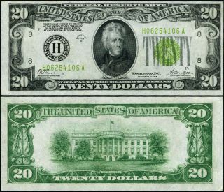 Fr.  2052 H $20 1928 - B Federal Reserve Note St.  Louis H - A Block Cu Lgs