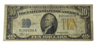 1934 - A $10 Ww2 North Africa Yellow Seal Silver Certificate Vf