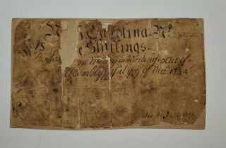 1754 Province Of North Carolina 5 Shillings Note