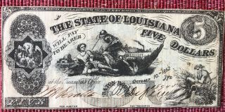 1862 $5 Five Dollars The State Of Louisiana Baton Rouge,  Confederate