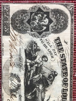 1862 $5 FIVE DOLLARS THE STATE OF LOUISIANA BATON ROUGE,  Confederate 2