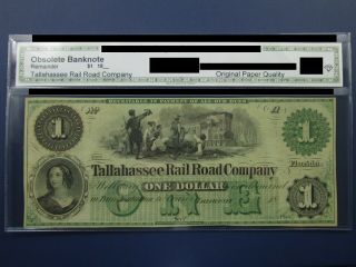 One Dollar $1 Tallahassee Rail Road Company Obsolete Remainder Banknote - AU,  