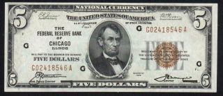 BRIGHT 1929 $5 CHCAGO FEDERAL RESERVE BANK NOTE FRBN Fr 1850 - G 18546 - P 2