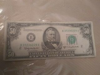 Federal Reserve Note 1950 Fifty Dollar Bill Old Currency.  Bank Of York.