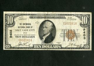 Us Paper Money 1929 $10 National Salt Lake City Ut Charter 9403