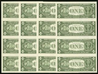 4 Uncut Sheets of 4 $1 One Dollar Bills Paper Money Currency 1981 Richmond E 2