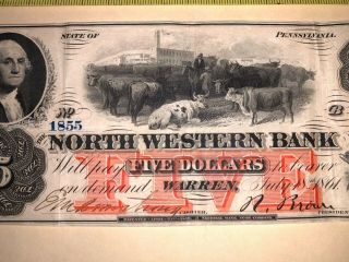 PENNSYLVANIA BANKNOTE CURRENCY NORTH WESTERN BANK FIVE DOLLARS CIVIL WAR 1861 US 3
