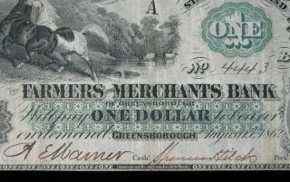 1862 $1 Farmers And Merchants Bank Greensborough Maryland Obsolete Note Paper 3