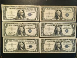 Usa (6 Notes) 1 Dollar 1957,  1957 B,  1935 F - - All Star Notes - - Silver