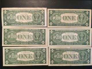 USA (6 Notes) 1 Dollar 1957,  1957 B,  1935 F - - All STAR notes - - Silver 2