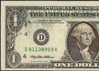 1995 $1 DOLLAR BILL PARTIAL OFFSET PRINT ERROR NOTE CURRENCY PAPER MONEY PMG 64 2