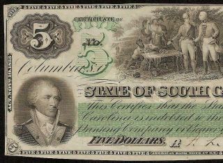 LARGE 1873 $5 DOLLAR BILL SOUTH CAROLINA NOTE CURRENCY OLD PAPER MONEY 2