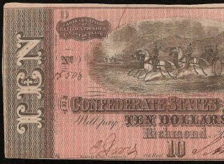 1864 $10 DOLLAR BILL CONFEDERATE STATES CURRENCY CIVIL WAR NOTE OLD PAPER MONEY 2