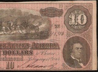 1864 $10 DOLLAR BILL CONFEDERATE STATES CURRENCY CIVIL WAR NOTE OLD PAPER MONEY 3