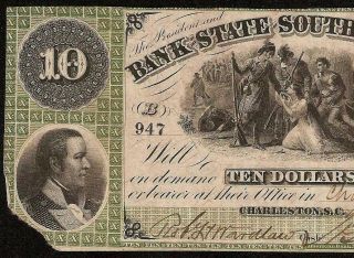 LARGE 1861 $10 CHARLESTON SOUTH CAROLINA BANK NOTE CURRENCY OLD PAPER MONEY 2