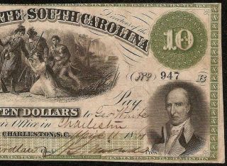 LARGE 1861 $10 CHARLESTON SOUTH CAROLINA BANK NOTE CURRENCY OLD PAPER MONEY 3