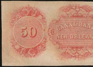 Unc 1850s $50 Dollar Orleans Canal Bank Note Large Currency Old Paper Money