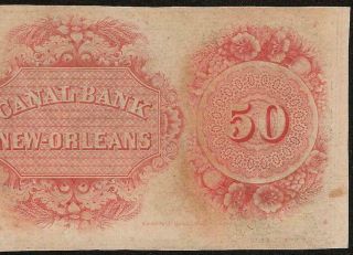 UNC 1850s $50 DOLLAR ORLEANS CANAL BANK NOTE LARGE CURRENCY OLD PAPER MONEY 2