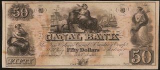 UNC 1850s $50 DOLLAR ORLEANS CANAL BANK NOTE LARGE CURRENCY OLD PAPER MONEY 3