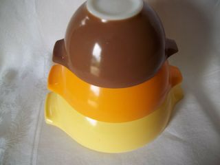 Vintage Pyrex Cinderella Nesting Bowls Set Of (3) Yellow,  Orange And Brown