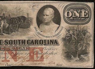 1861 $1 DOLLAR BILL SOUTH CAROLINA BANK NOTE LARGE CURRENCY OLD PAPER MONEY 3