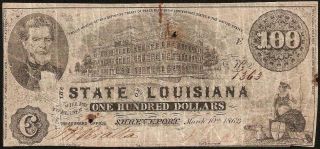 1863 $100 Dollar Bill State Of Louisiana Shreveport Banknote Old Paper Money