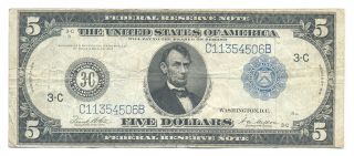 1914 $5 Five Dollar Philadelphia Federal Reserve Note Choice Very Fine Vf. ,