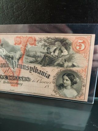 1860 $5 Central Bank Hollidaysburg PA.  color 3