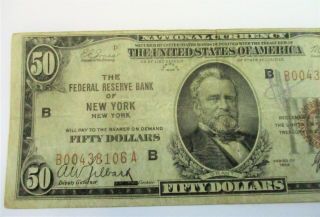 1929 $50 NATIONAL CURRENCY NOTE FEDERAL RESERVE BANK OF YORK BROWN SEAL 2