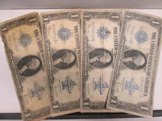 Four 1923 Us $1 Silver Certificate Large Notes