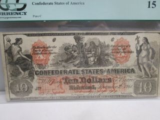 1861 CONFEDERATE STATES $10 LARGE NOTE - PCGS FINE 15 2