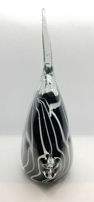 Glass Black & White Fish Figurine Large Heavy Art Glass Murano Style 7 1/2 