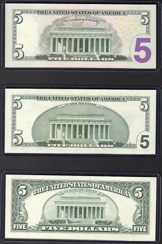 Three $5 Chicago Star Notes - Evolution Design of 1995,  1999 & 2006 Series 2