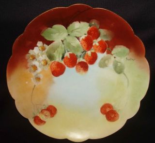 Vintage Rc Bavaria Hand Painted Porcelain Strawberry Berries Fruit 8 ¾” Plate