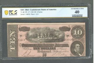 1864 $10 Ten Dollar Confederate States Of America Pcgs 40 Extremely Fine - S317