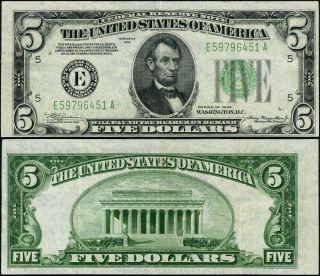 Fr.  1956 E $5 1934 Federal Reserve Note Mule Richmond E - A Block Xf