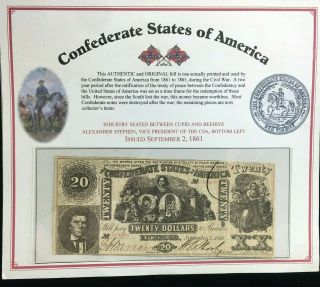 1861 $20 Confederate States Of America Banknote No 133343