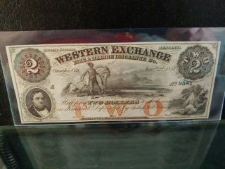 1857 $2 Western Exchange Omaha City Ne Ch.  Unc