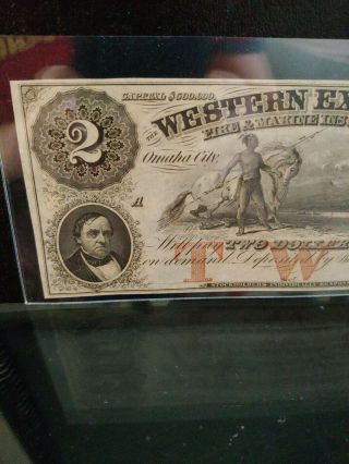 1857 $2 Western Exchange Omaha City NE Ch.  Unc 2