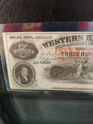 1857 $3 Western Exchange Omaha City NE Ch.  Unc. 2