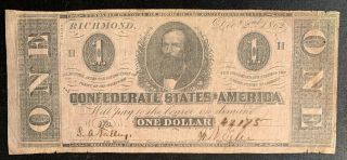 1862 $1 Us Confederate States Of America Richmond 3