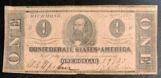 1862 $1 Us Confederate States Of America Richmond 5