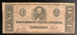 1862 $1 Us Confederate States Of America Richmond 7