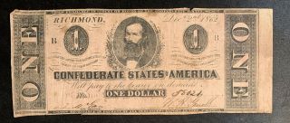 1862 $1 Us Confederate States Of America Richmond 8