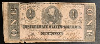1862 $1 Us Confederate States Of America Richmond 9